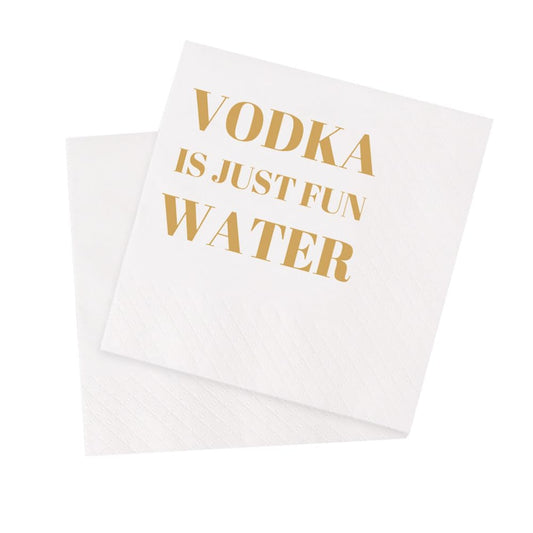 VOWFOO Funny Cocktail Napkins 100Pcs Funny Quotes Saying Disposable Paper Party Napkins 4.5 x 4.5 Two-ply (Vodka Is Just Fun Water Napkins)