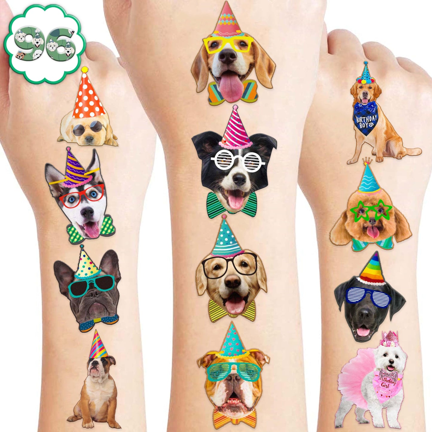 Dog & Puppy Temporary Tattoos Party Favours – 96 Piece, 8 Sheets