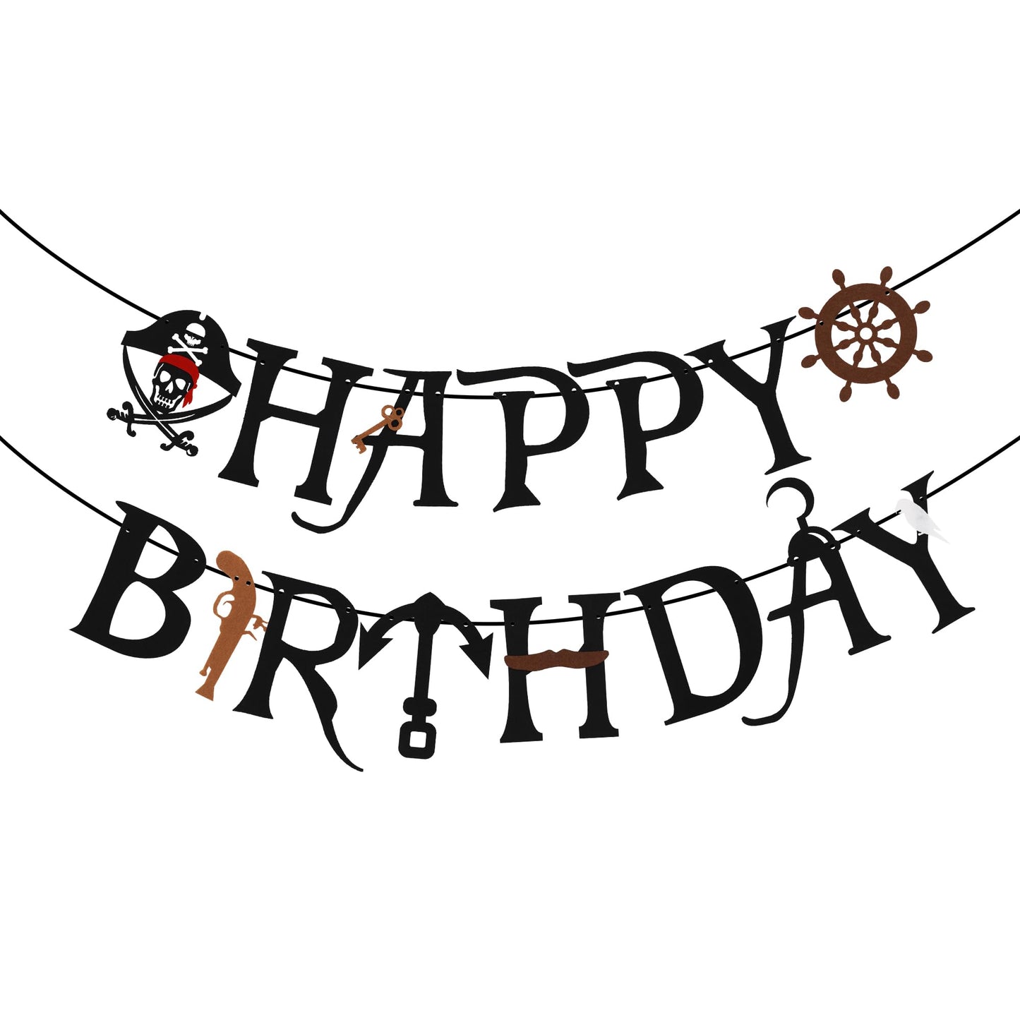 Black Felt Pirate Skull Happy Birthday Banner