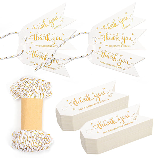 Small Gold Foil Thank You Tags with String – 240 Pack