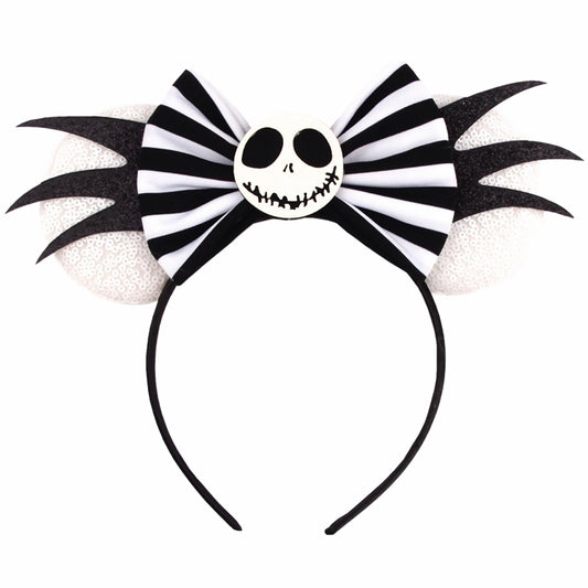 Black & White Halloween Glitter Sequin Mouse Ear Headbands with Bow