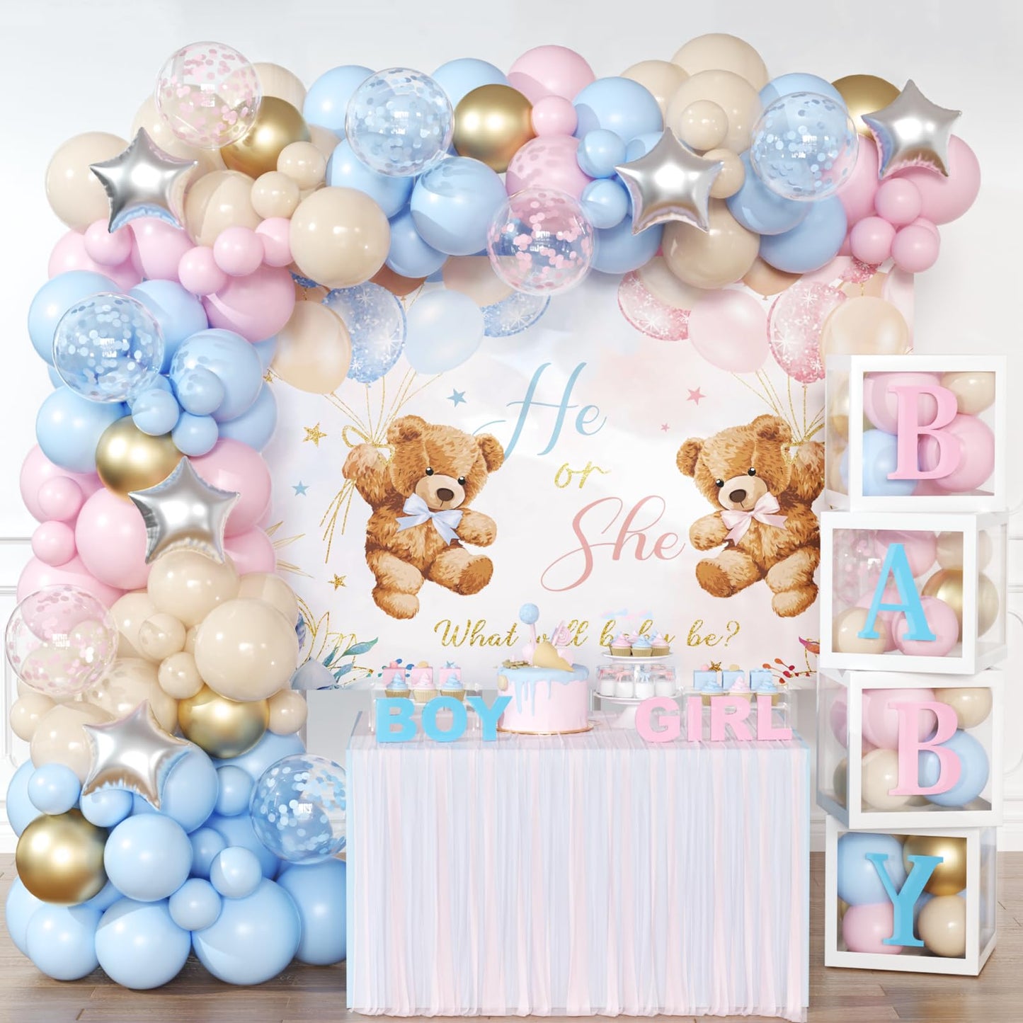 Gender Reveal Balloon Decorations – 158 Piece with Baby Boxes