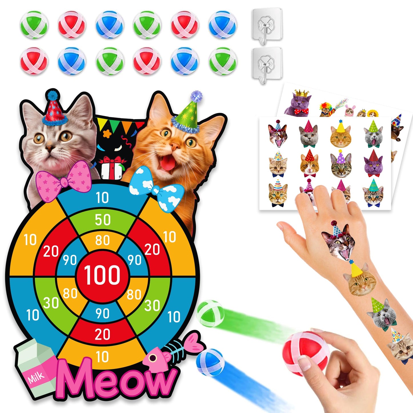 Cat Kitten Party Dart Board Game with Sticky Balls – 36 Piece