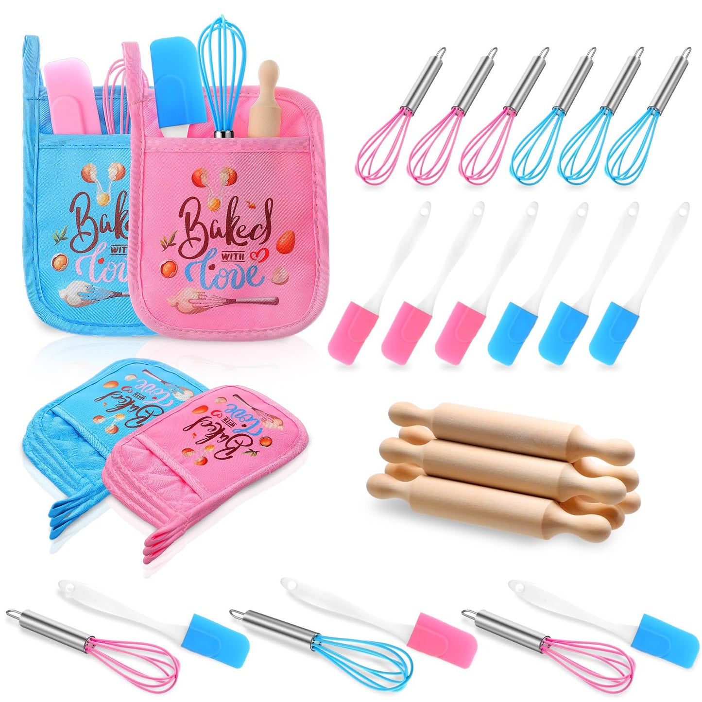 RoundFunny 24 Pcs Kids Baking Supplies for Real Cooking Games Prize Party Favors Valentines Day Gifts for Kids Valentine Party Favors for Kids Baking Cooking Party for Kids (Small)