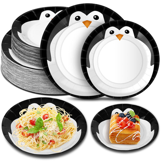 Winter Penguin Paper Plates – 100 Pack, 9 Inch & 7 Inch