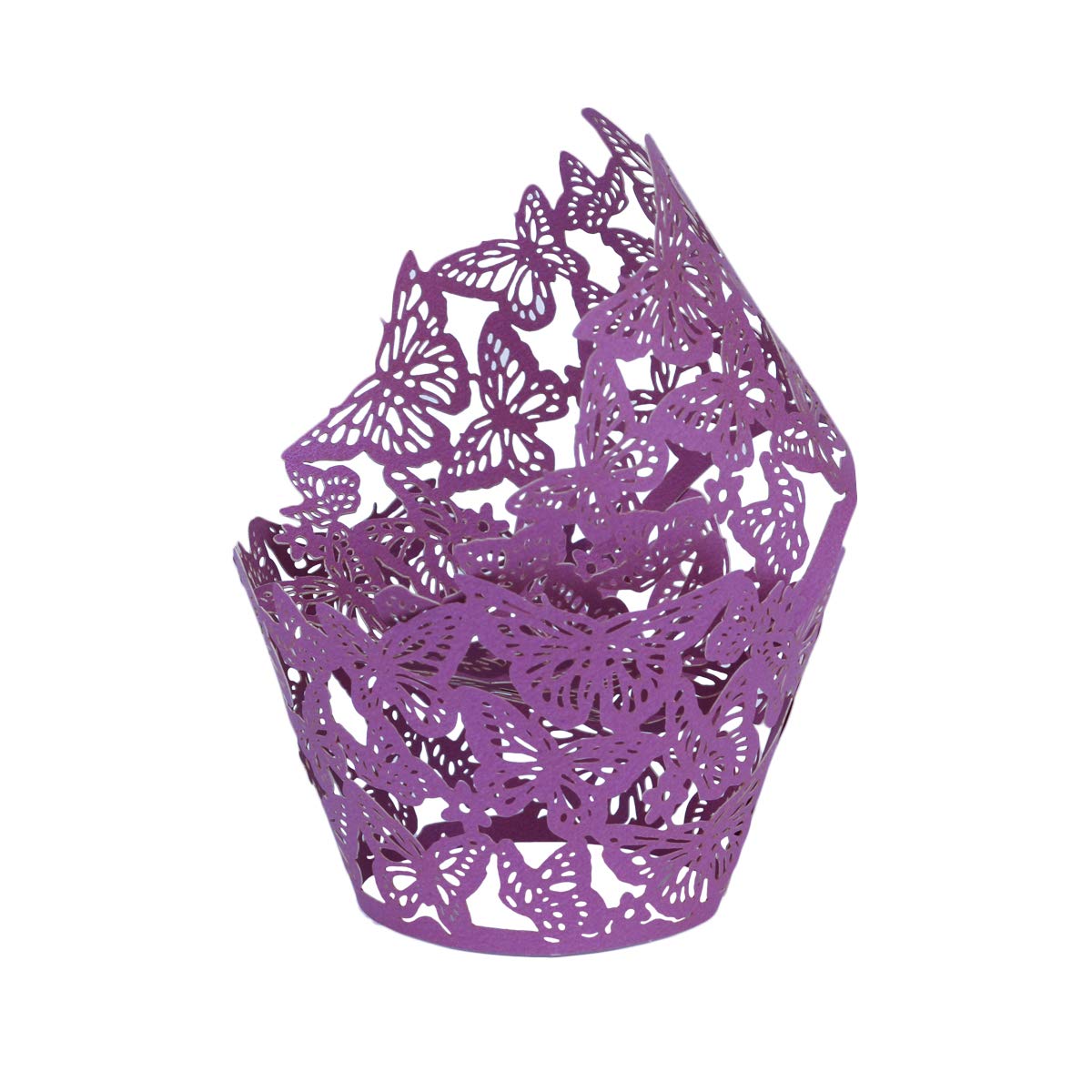 Purple Butterfly Hollow Artistic Cupcake Wrappers – 50 Pack