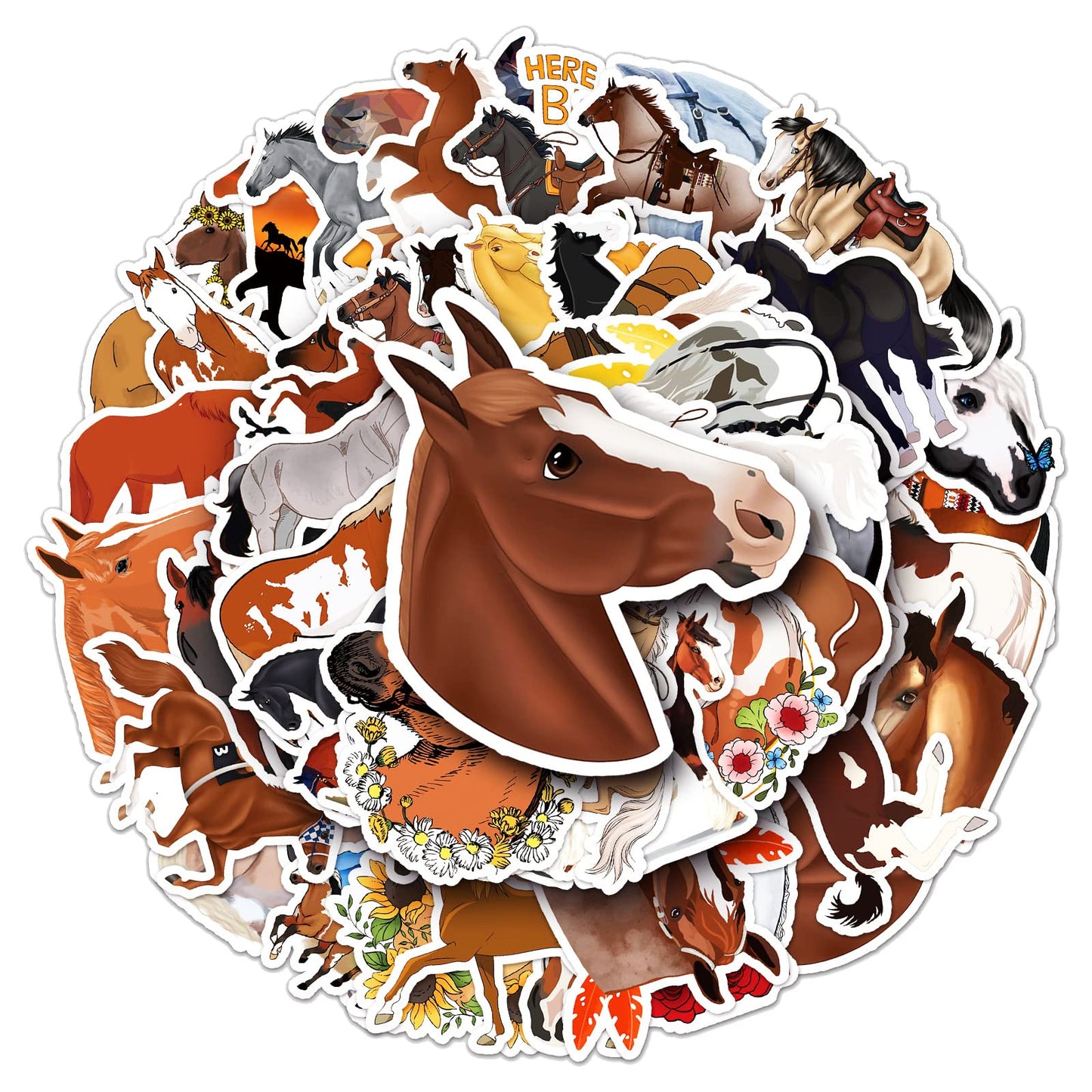50 Packs Horse Stickers Water Bottles Laptop Phone Computer Guitar Skateboard Horse Equestrian Horsemanship Vinyl Sticker Waterproof Aesthetic Trendy Decals for Teens Girls Adults
