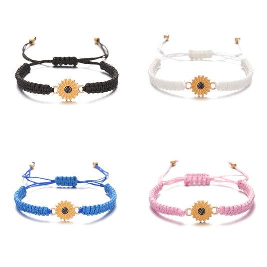 Kicomvi Sunflower Bracelets Adjustable Boho Sunflower Daisy Charm Bracelets Handmade Braided Rope Friendship Matching Bracelets Promise Bracelets for Couples Women Friends Summer Jewelry-4pcs B