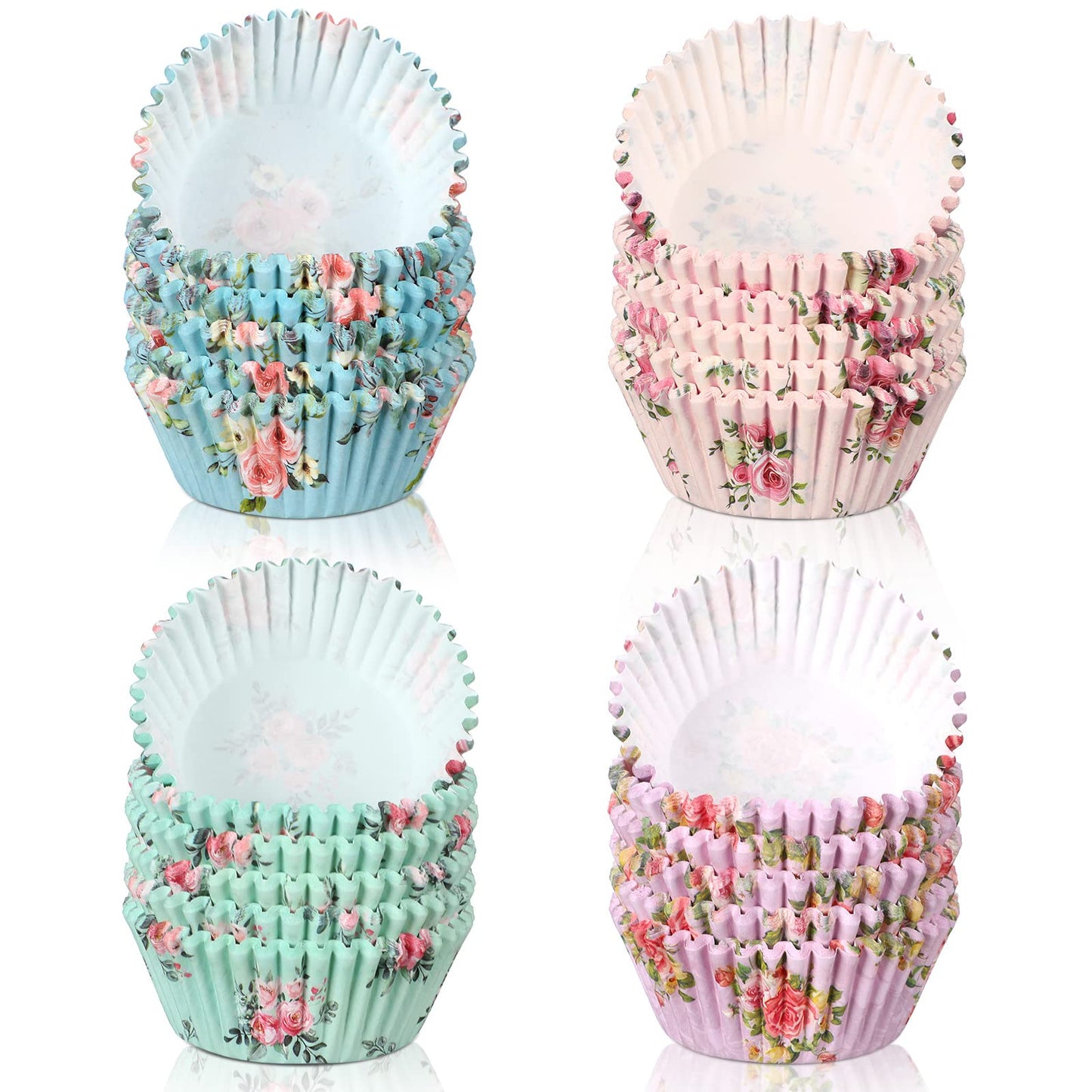 Yaomiao 600 Count Floral Cupcake Liners Tea Party Baking Paper Easter Cupcake Liners Wrappers Flower Muffin Liners for Tea Party Wedding Birthday Baby Shower Decorations 4 Styles