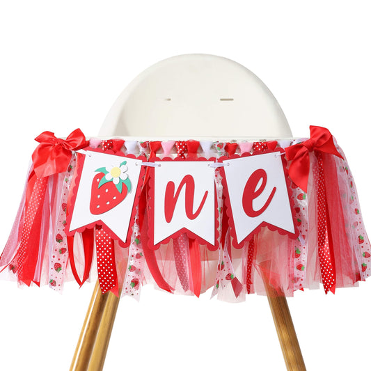 Strawberry Sweet One High Chair Banner for Berry 1st Birthday