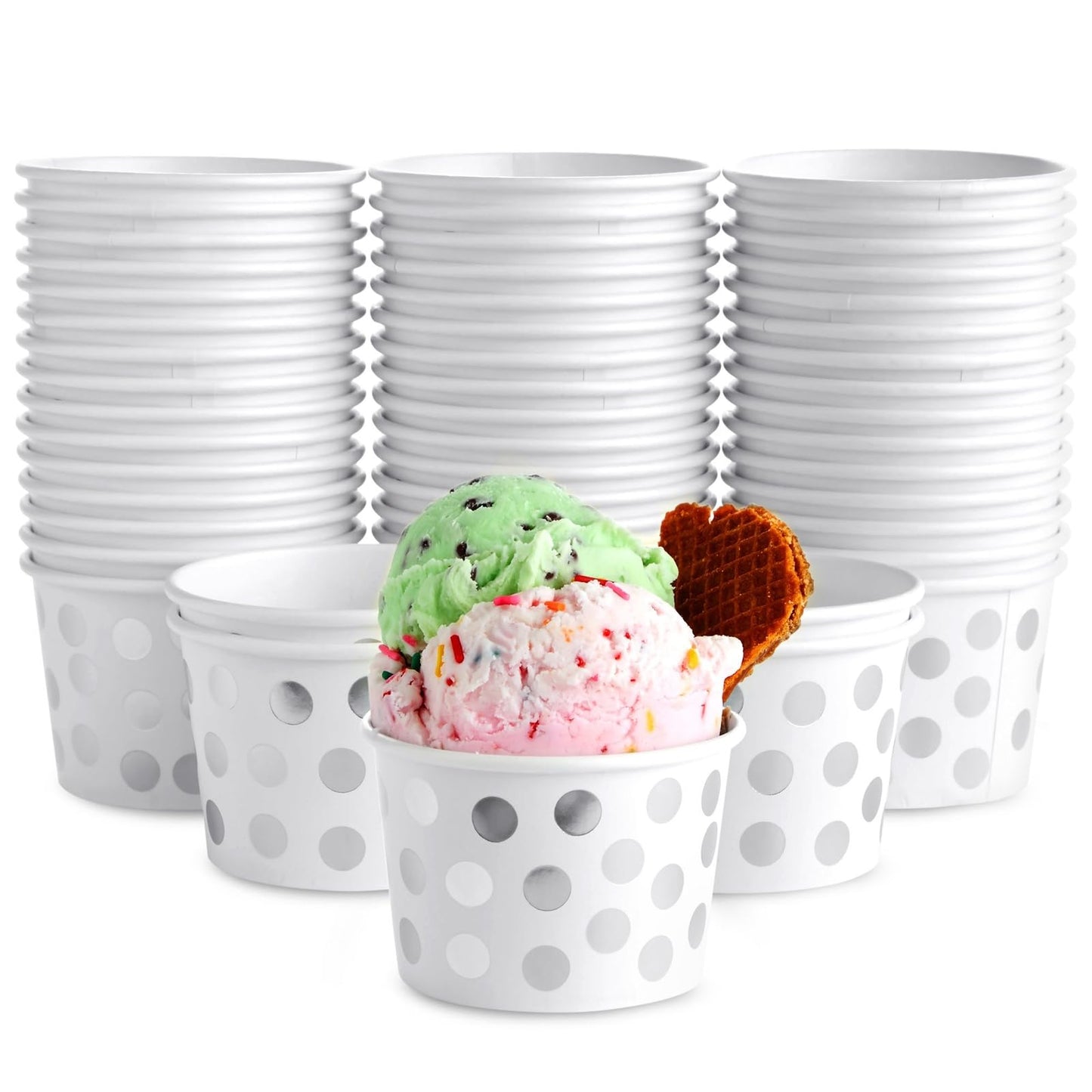 Silver Polka Dot Paper Ice Cream Bowls
