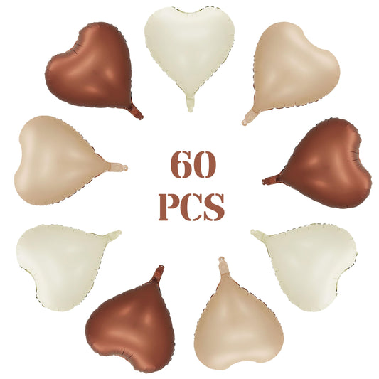 Heart Shaped Foil Balloons – 60 Pack, Brown Nude Tan Cream Caramel