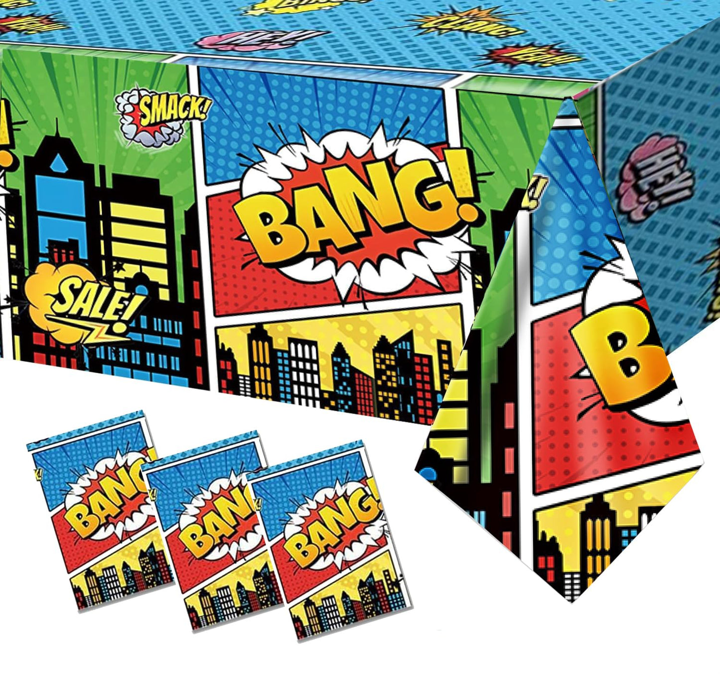Superhero Cityscape Plastic Party Tablecloths - 3 ct