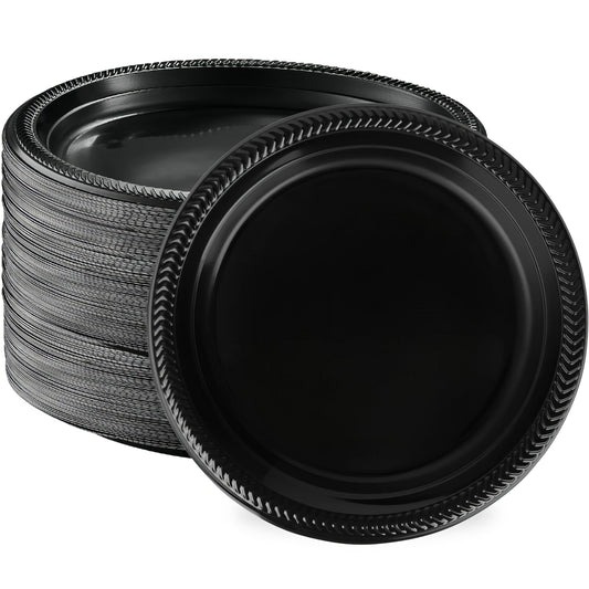 Black Plastic Dinner Plates 9 Inch – 100 Pack