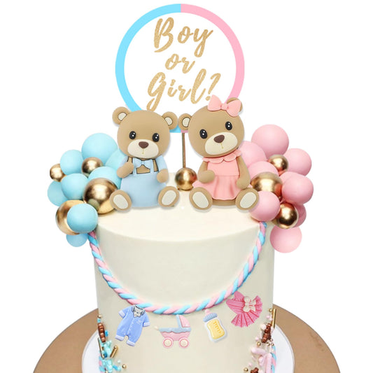 Bear Cake Toppers – Gender Reveal Set
