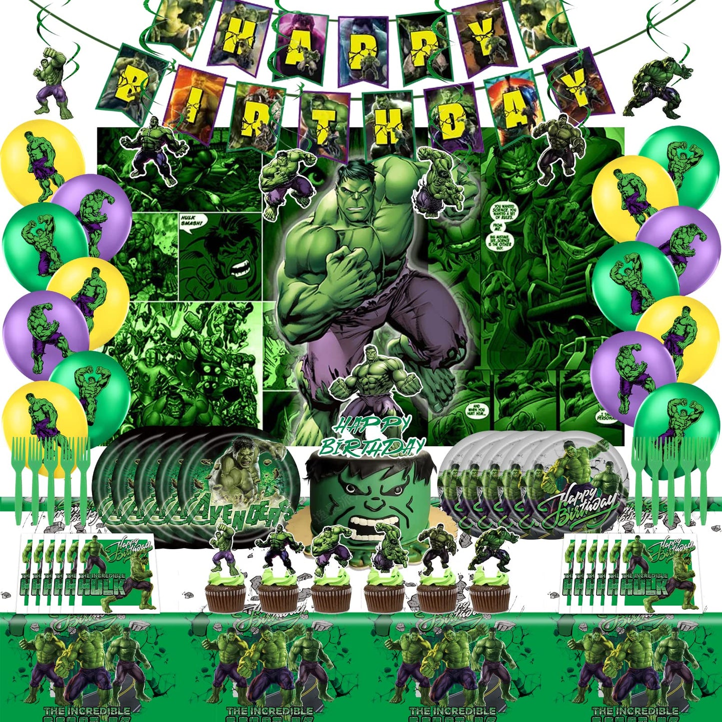 Green Superhero Birthday Party Supplies Complete Set