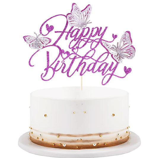 Purple & Gold 3D Handmade Butterfly Birthday Cake Topper