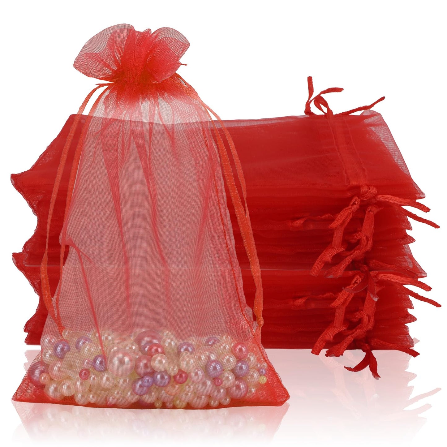 Red Organza Drawstring Party Favor Bags - 100 ct