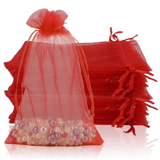 Red Organza Drawstring Party Favor Bags - 100 ct