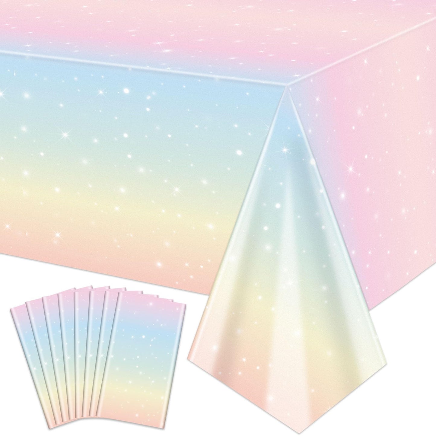 Pastel Rainbow Plastic Party Tablecloth – 8 Pack