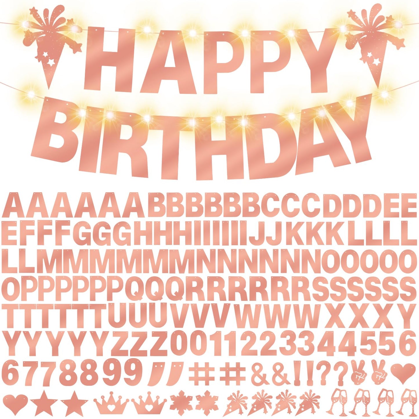 Rose Gold Glitter DIY Customisable Banner Kit – 175 Pieces