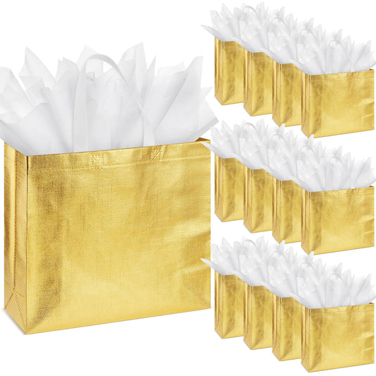 Gold Reusable Gift Bags with Handles - 50 ct