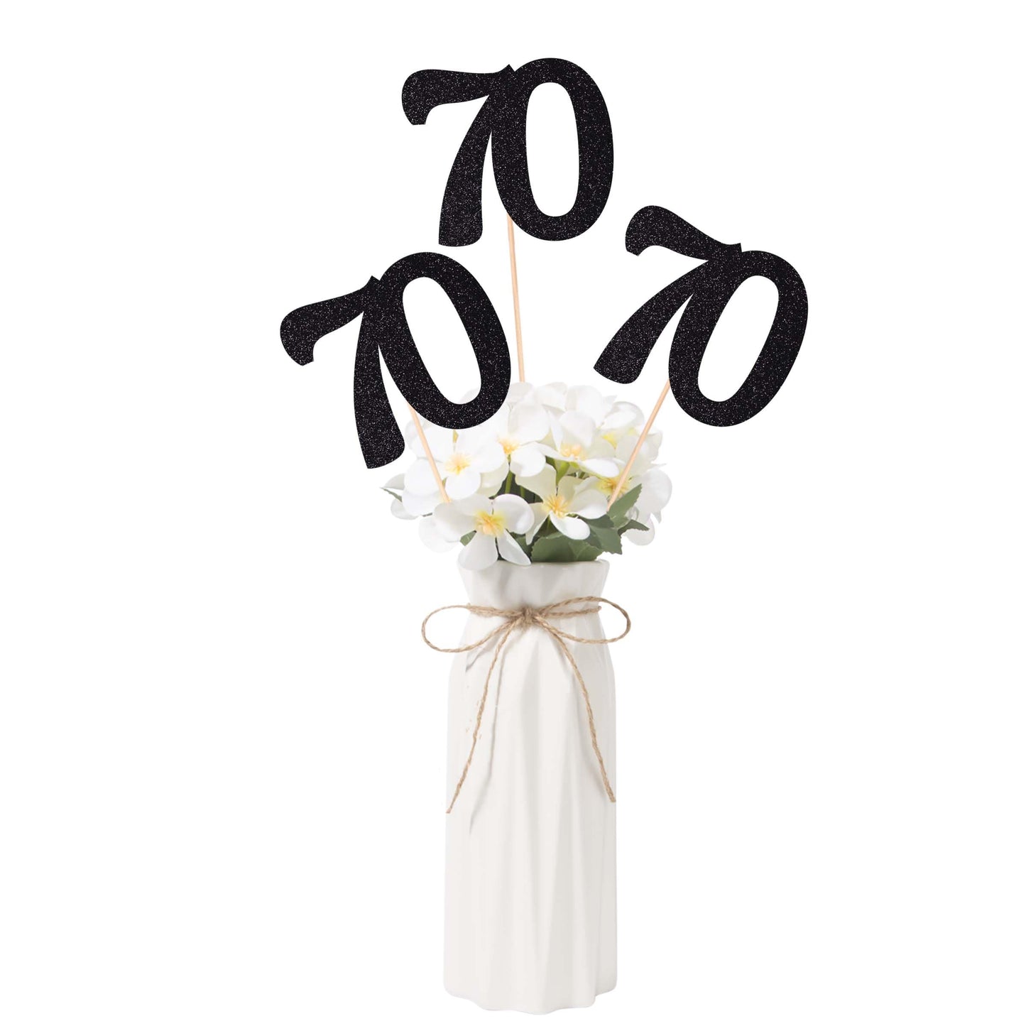 Black Glitter Number 70 Birthday Centrepieces – 10 Pack