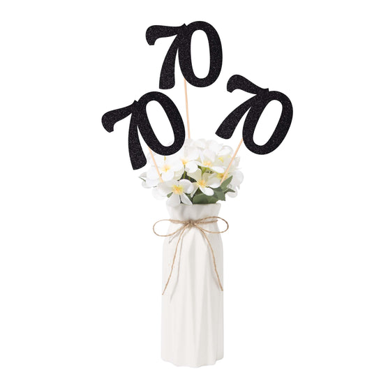 Black Glitter Number 70 Birthday Centrepieces – 10 Pack