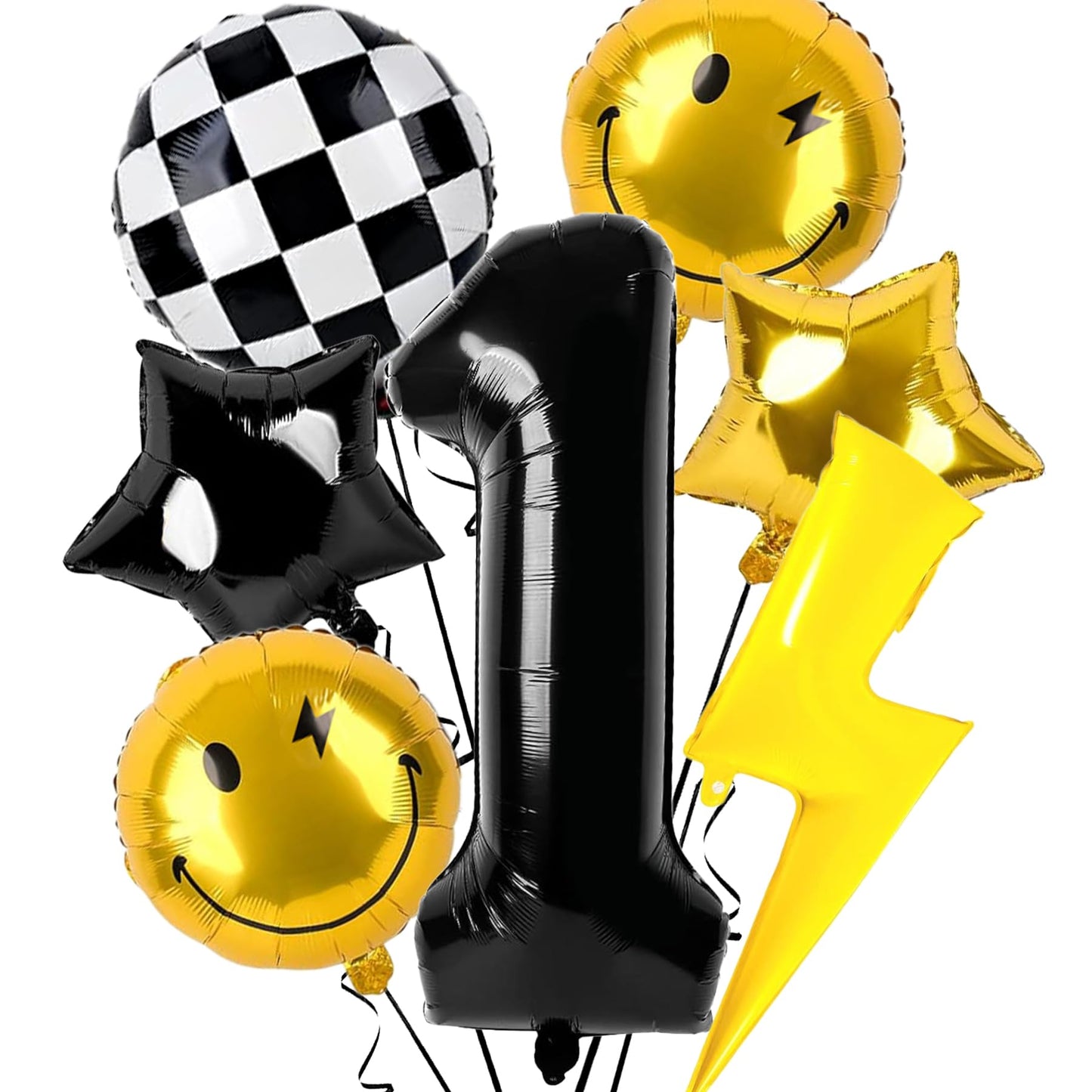 One Happy Dude 1st Birthday Balloon Set Black & Yellow - 7 ct
