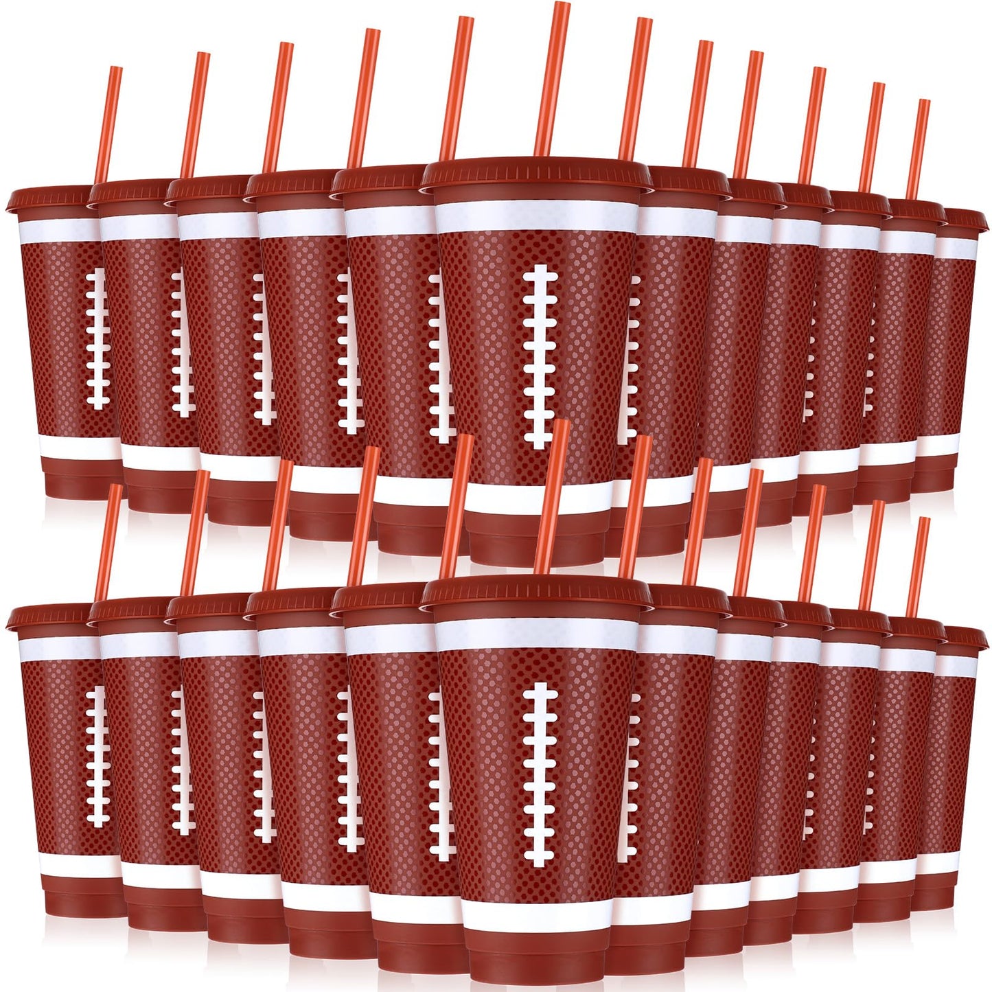 Football 24oz Plastic Party Cups with Lids & Straws – 12 Pack