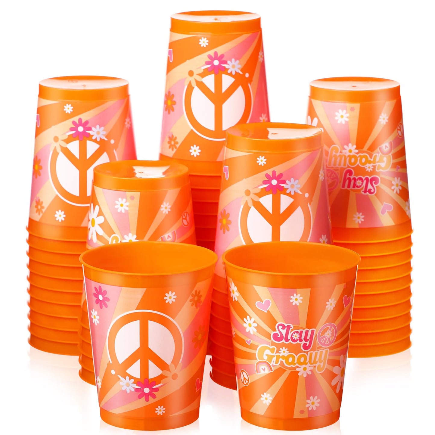 Groovy Retro Reusable Plastic Party Cups 12oz - 50 ct