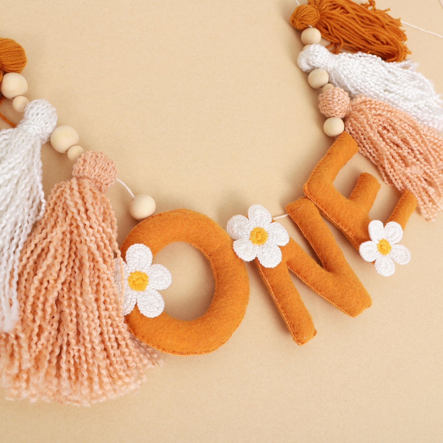 Daisy 1st Birthday High Chair Banner - Felt Daisy 3D Letter ONE Tassel Garland Daisy 1st Birthday Decoration for Girls Groovy One Birthday Decor Girl First Birthday Banner