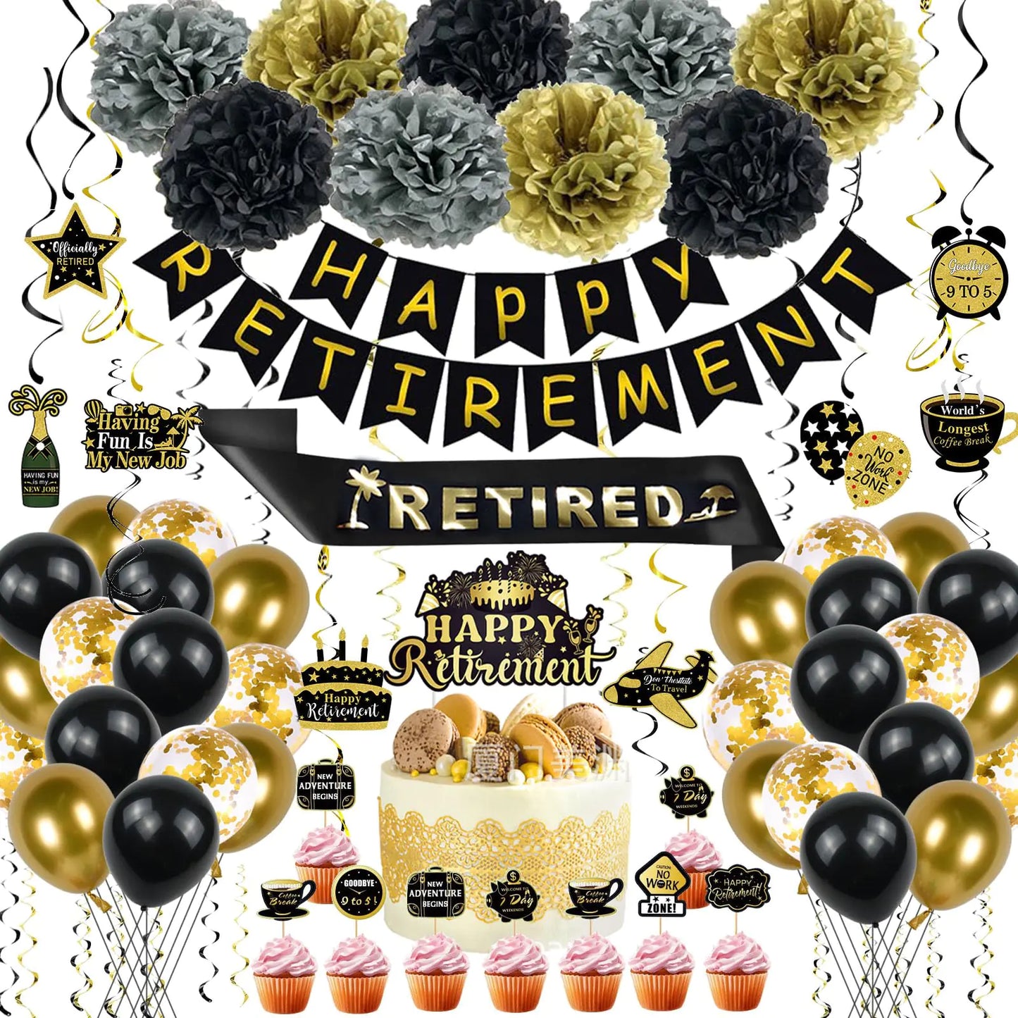 Black & Gold Retirement Party Kit - 92 ct
