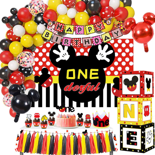 Deluxe 1st Birthday Mouse Party Kit with Backdrop