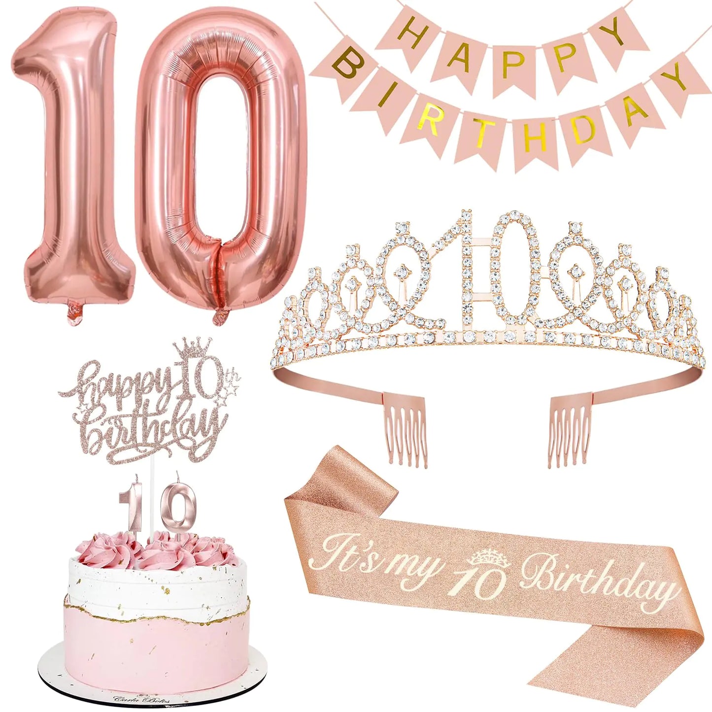 10th Birthday Rose Gold Decoration Set
