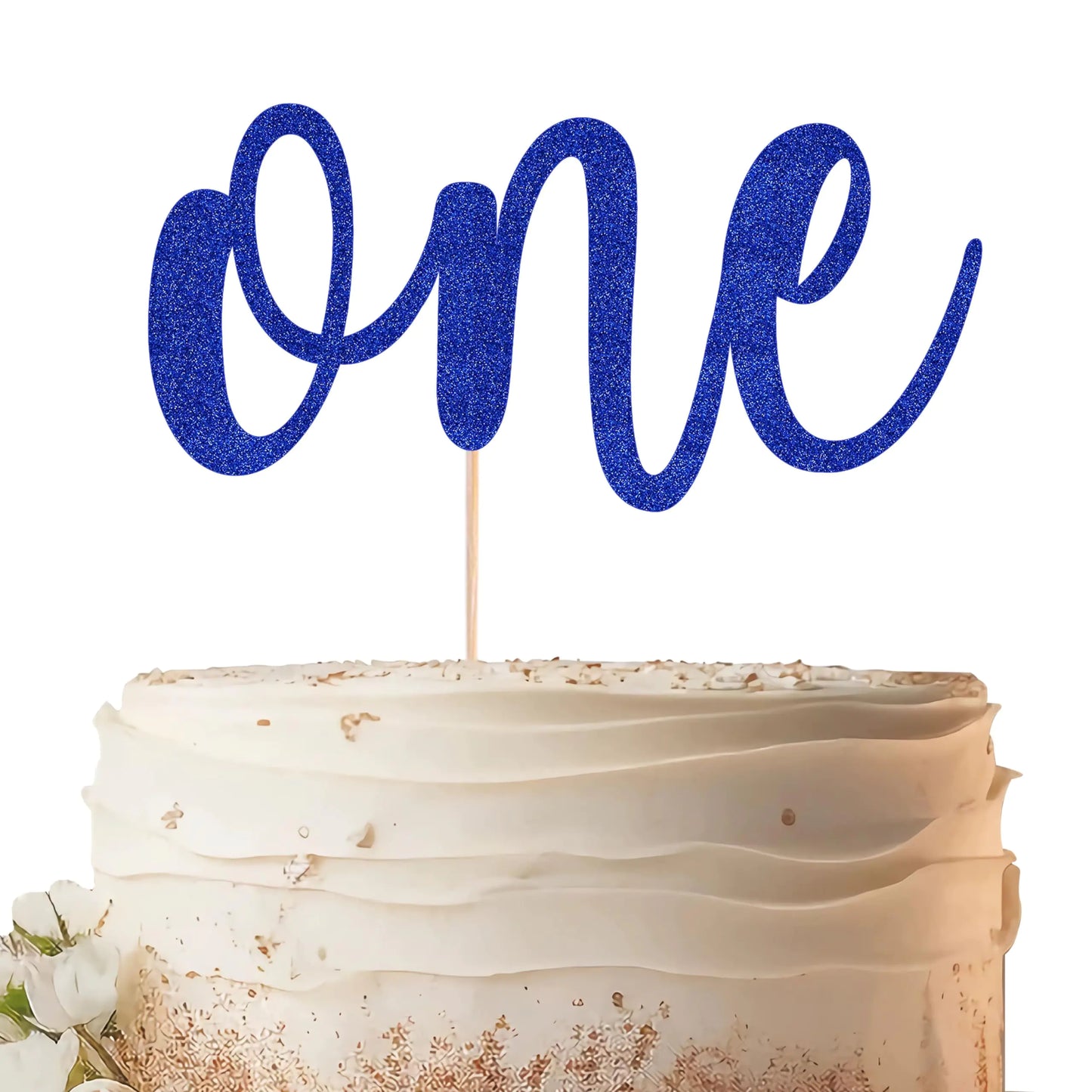 Blue Glitter "One" 1st Birthday Cake Topper