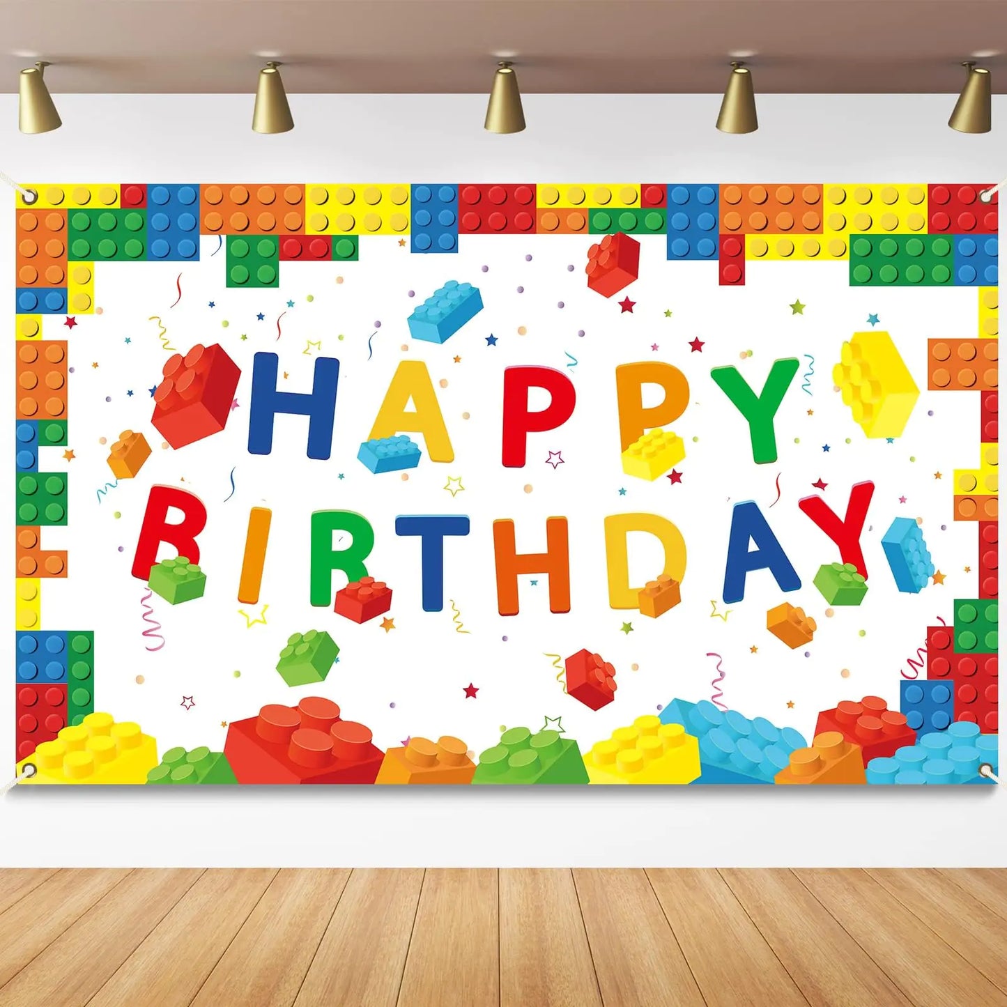 Colourful Building Blocks Birthday Backdrop – 71 x 43 Inch
