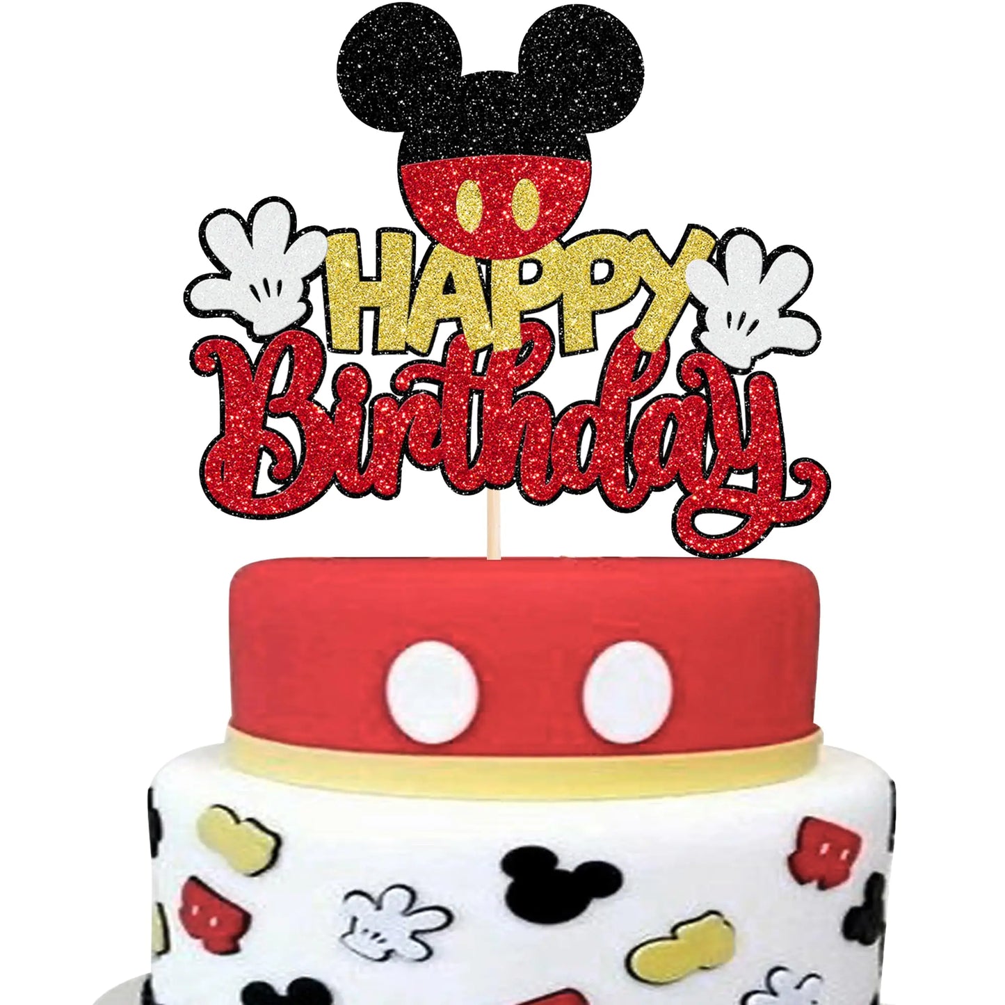 Red Classic Mouse Character Happy Birthday Cake Topper