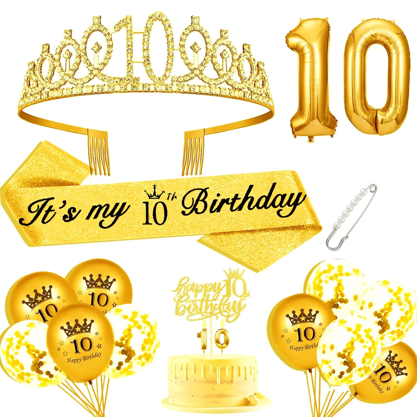 10th Birthday Gold Decoration Set