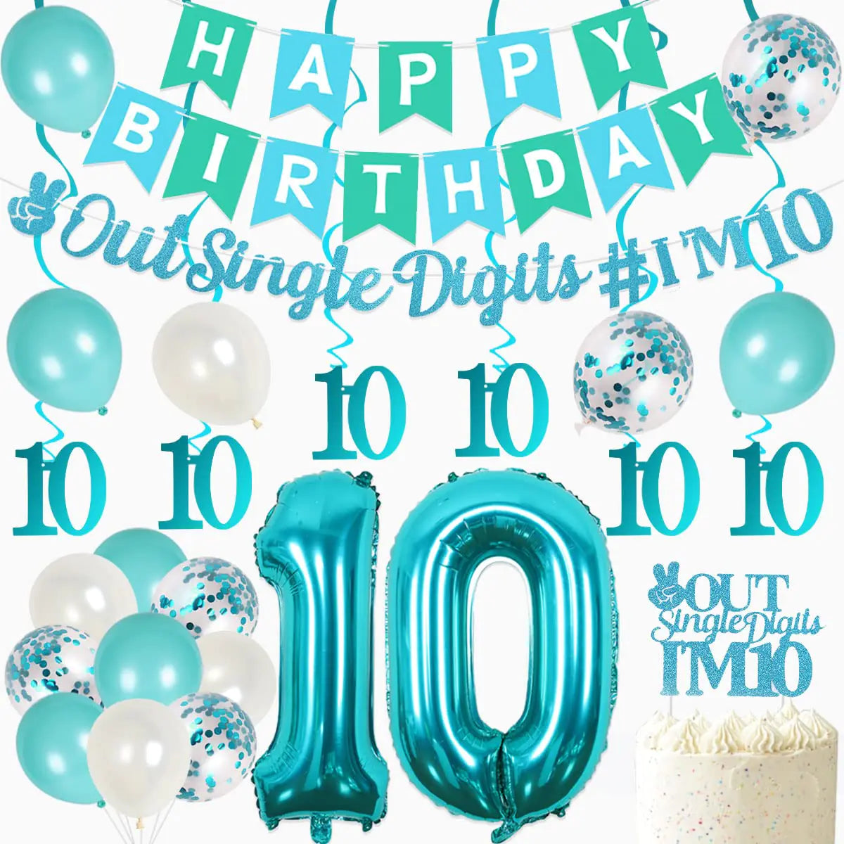 Teal Peace Out Single Digits 10th Birthday Party Kit