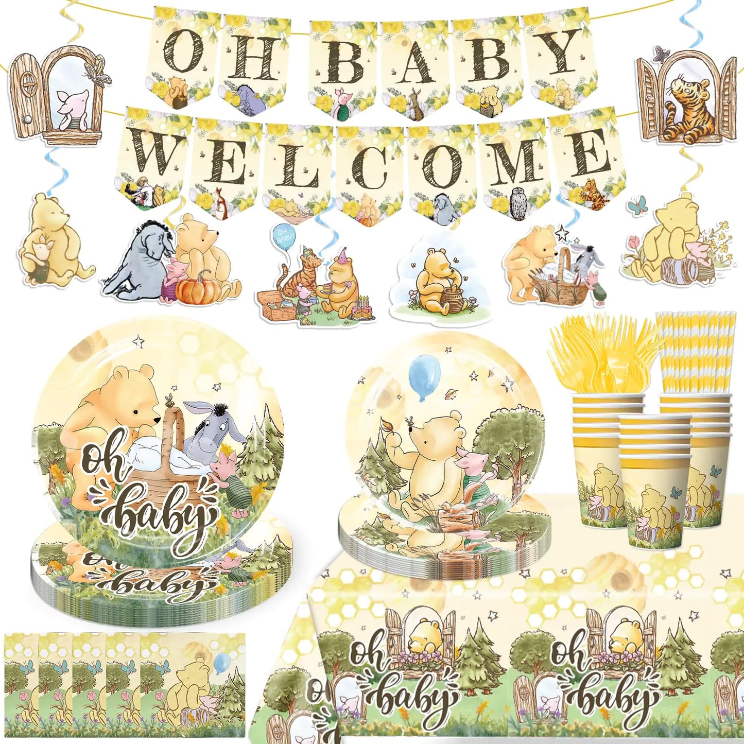 Classic Bear Baby Shower Tableware Set