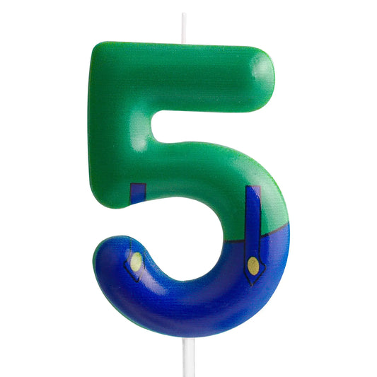 Green & Blue 5th Birthday Candle - Cartoon Game Theme