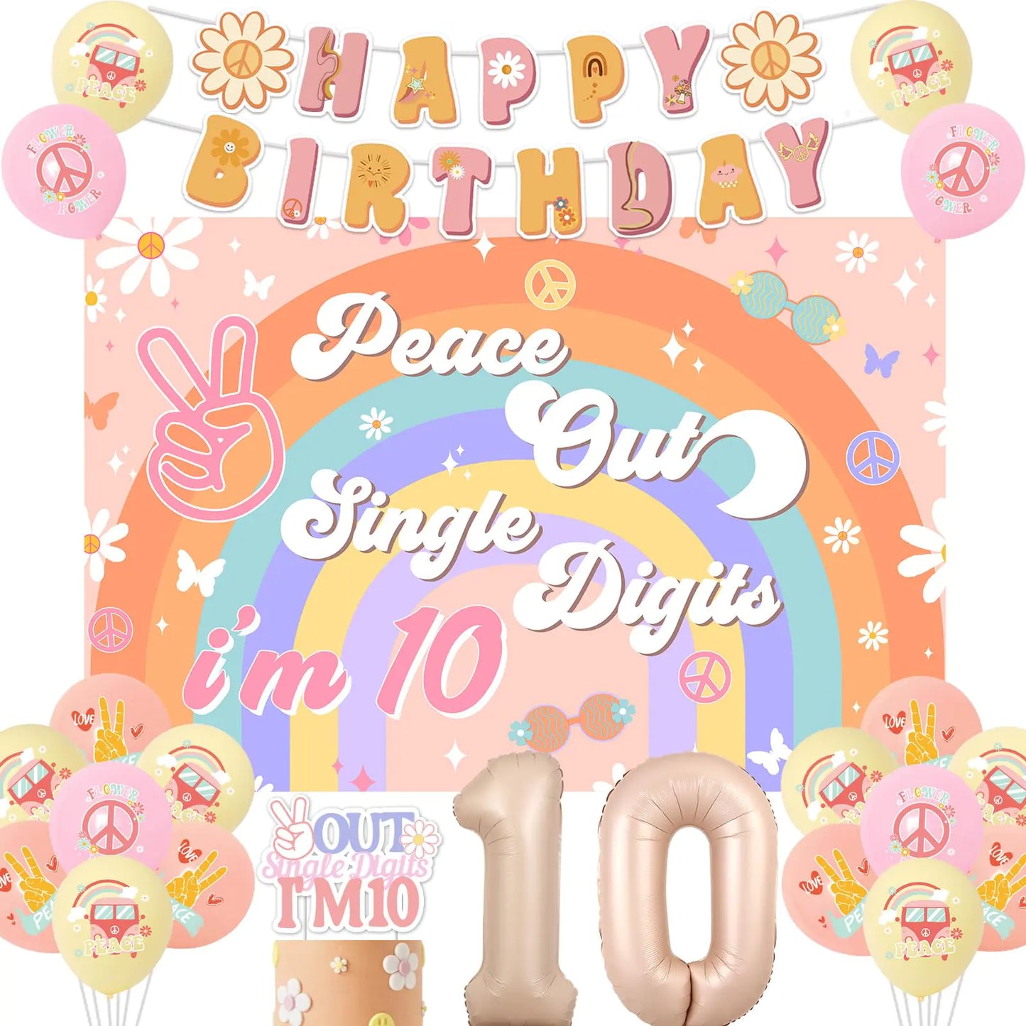 Peace Out Single Digits 10th Birthday Party Kit