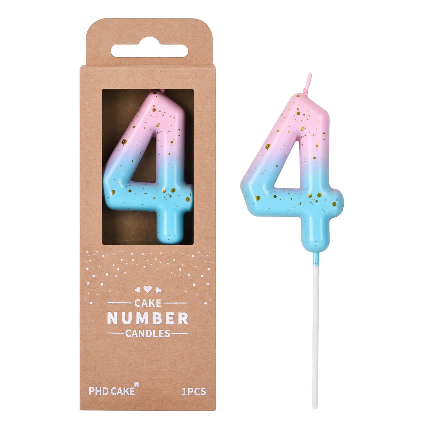 Number 4 Birthday Candle - Pink, Blue & Gold