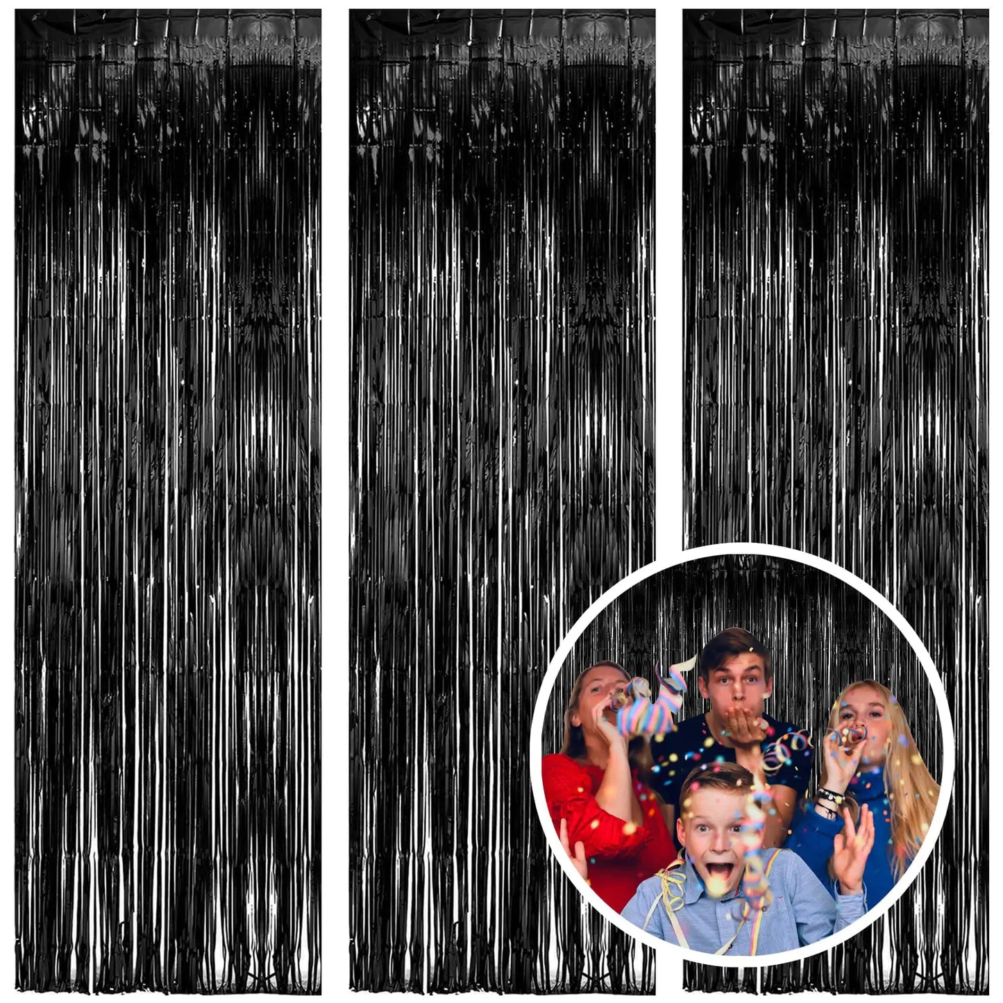 Black Foil Fringe Backdrop Curtains - 3 ct
