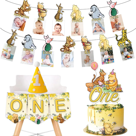 Vintage Pooh 1st Birthday High Chair Banner Set