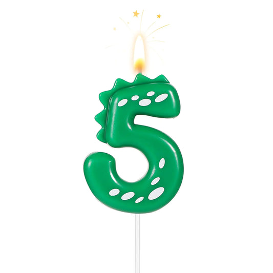 Dinosaur Number 5 Birthday Candle – Green Dino Cake Topper
