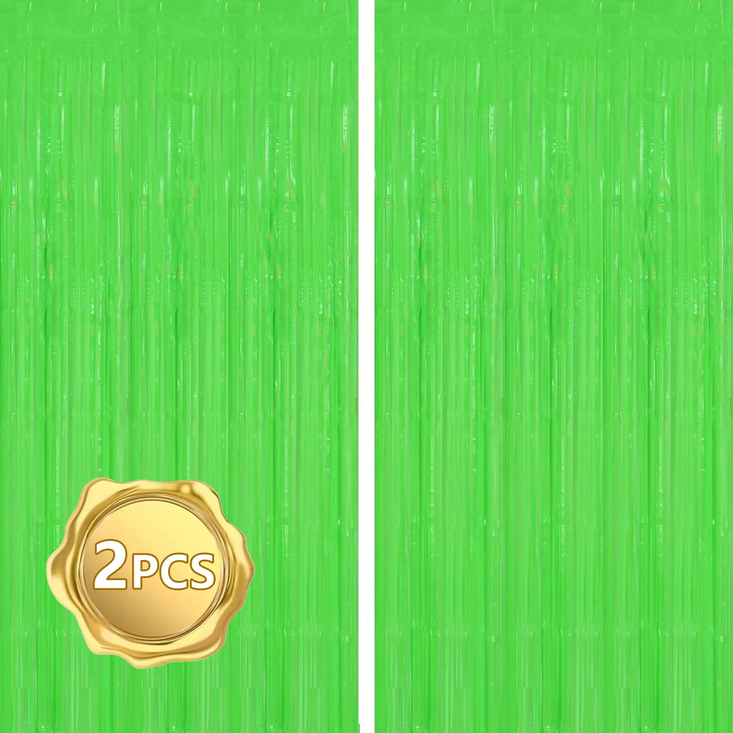 Green Foil Fringe Door Backdrop Curtains - 2 ct