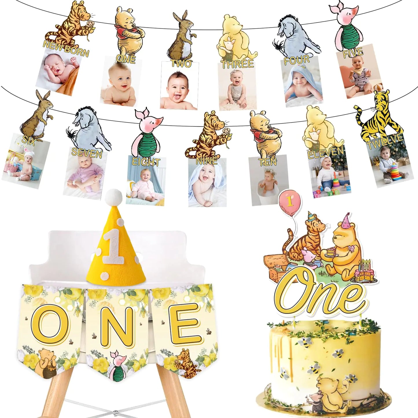 Honey Bear Character 1st Birthday High Chair Banner Set