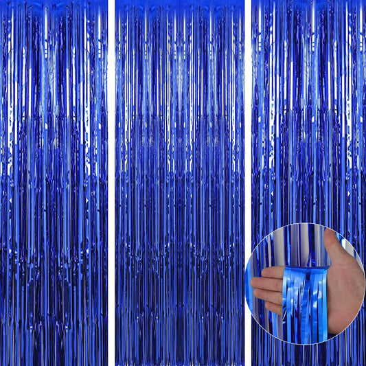 Extra Long Blue Foil Fringe Curtains - 3 ct